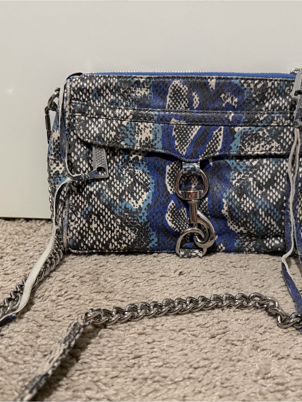 Rebecca Minkoff Blue and Gray Snake-Print Crossbody